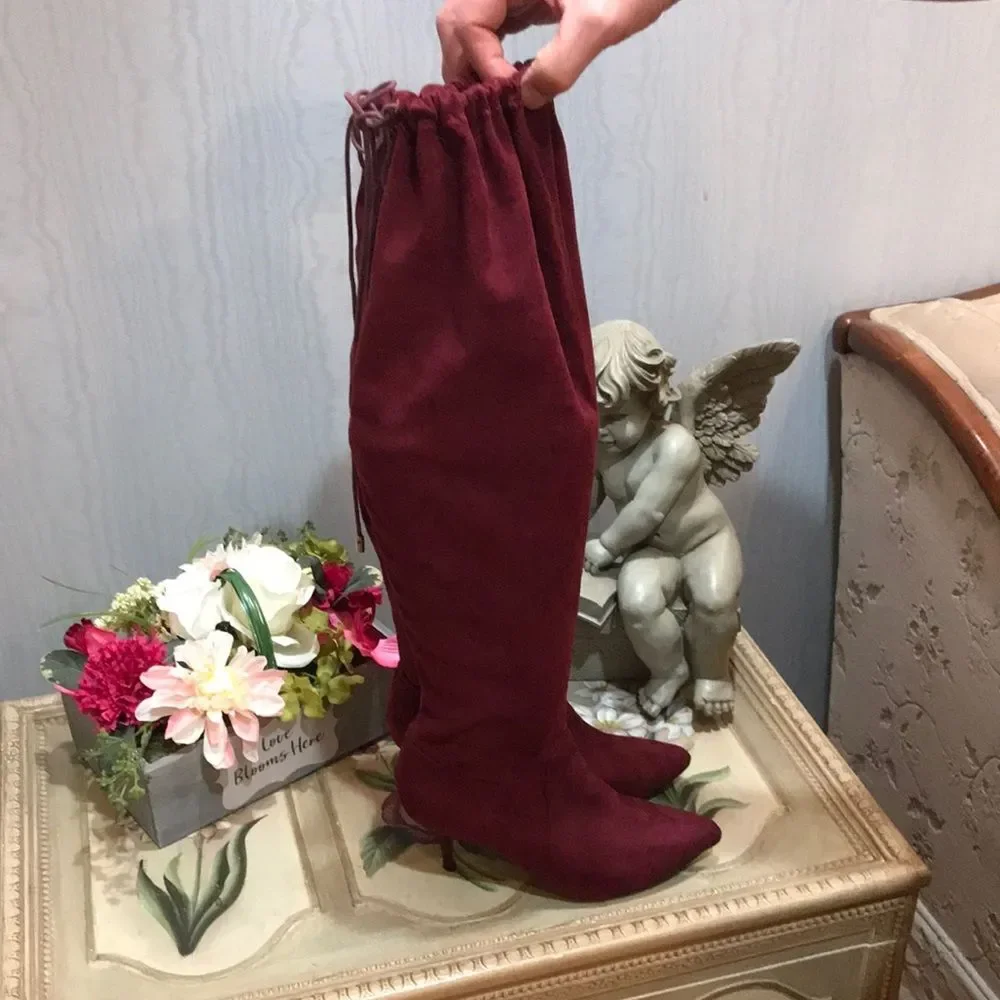 Eloquii Over the Knee Boots Burgandy Faux Suede Sz 7W